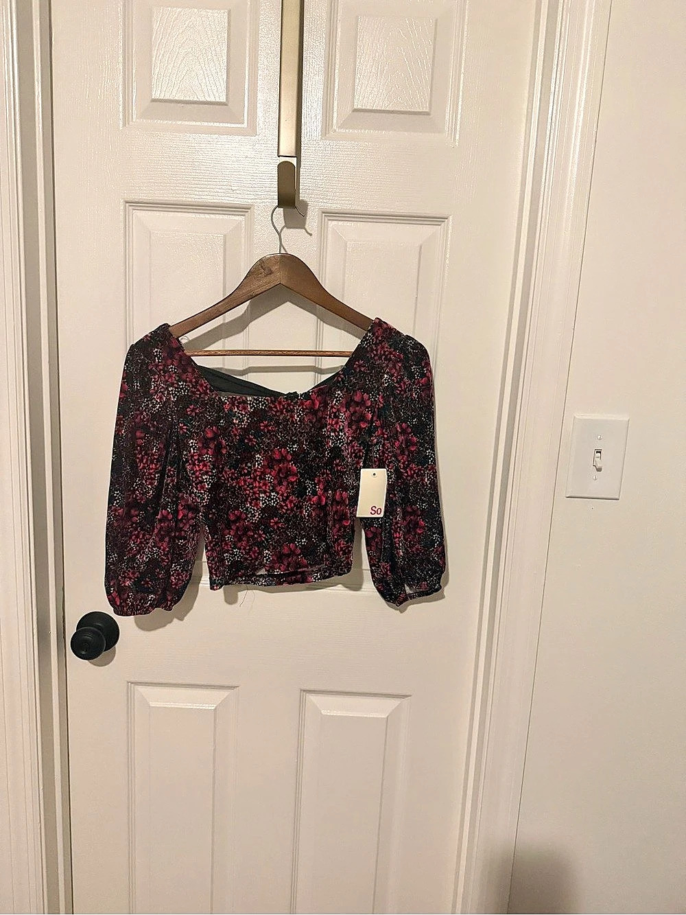 Kohl's Floral Tie-Back Blouse in Black & Pink Size Small NWT